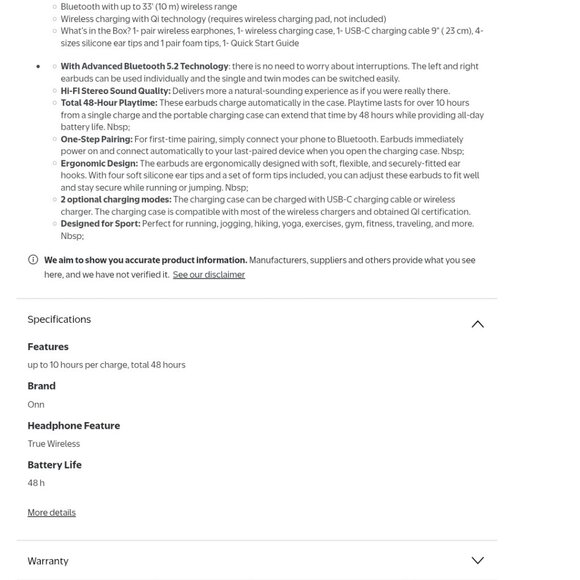 UNUSED ONN TRUE WIRELESS BLUETOOTH EARPHONES & CHARGER REG $35 ONLY $19 OR $15 - Picture 11 of 11